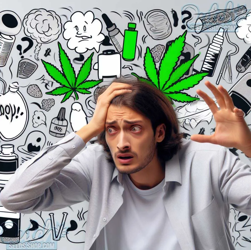 A person feeling paranoid or greening-out after consuming too much Sativa